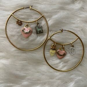 Vintage Juicy Couture Gold and Pink Crystal Hoop Earrings